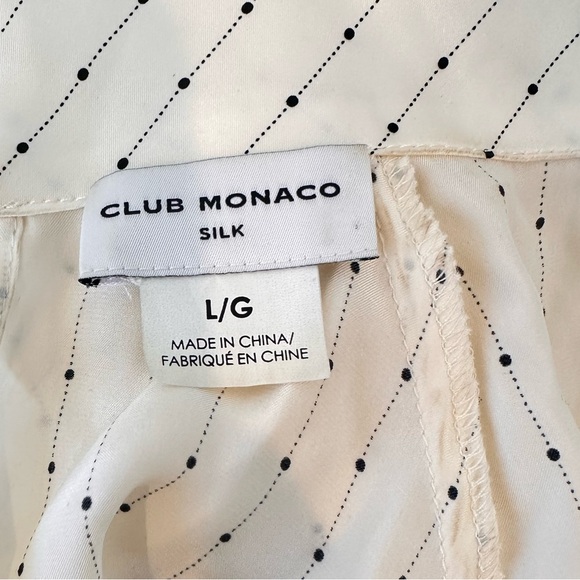 Club Monaco Cream Micro Dot Long Sleeve Mock Neck Twisted Drape Blouse Size L - Picture 6 of 7